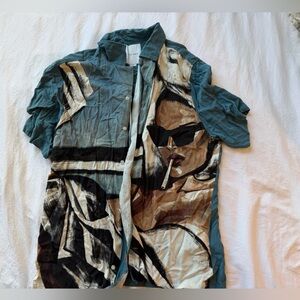 I Love Ugly Graphic Button-Up Shirt with Artistic Print